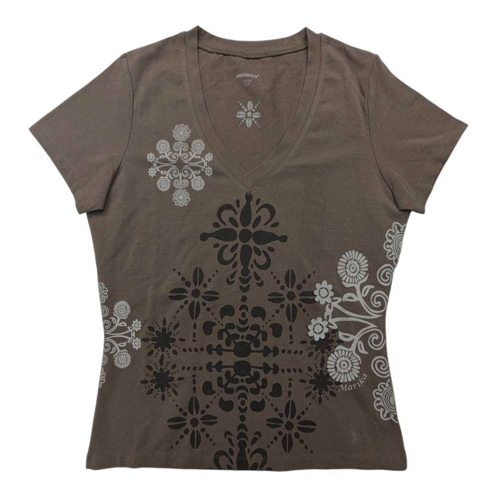 Marika Activewear T-shirt Tan V-neck Women's Small